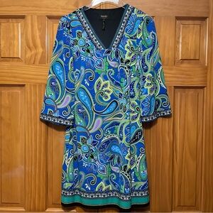 Laundry by Shelli Segal Blue Paisley Bohemian Bell Sleeve Dress Size XS